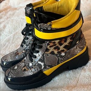 Stylish Lace-Up Boots with Yellow and Black Accents